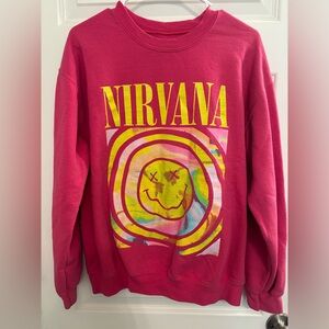 Nirvana Pink Sweatshirt with Yellow Graphic
